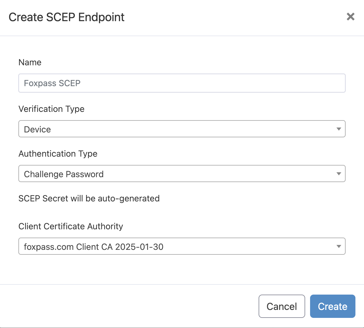 SCEP endpoint - Device certificate and challenge password