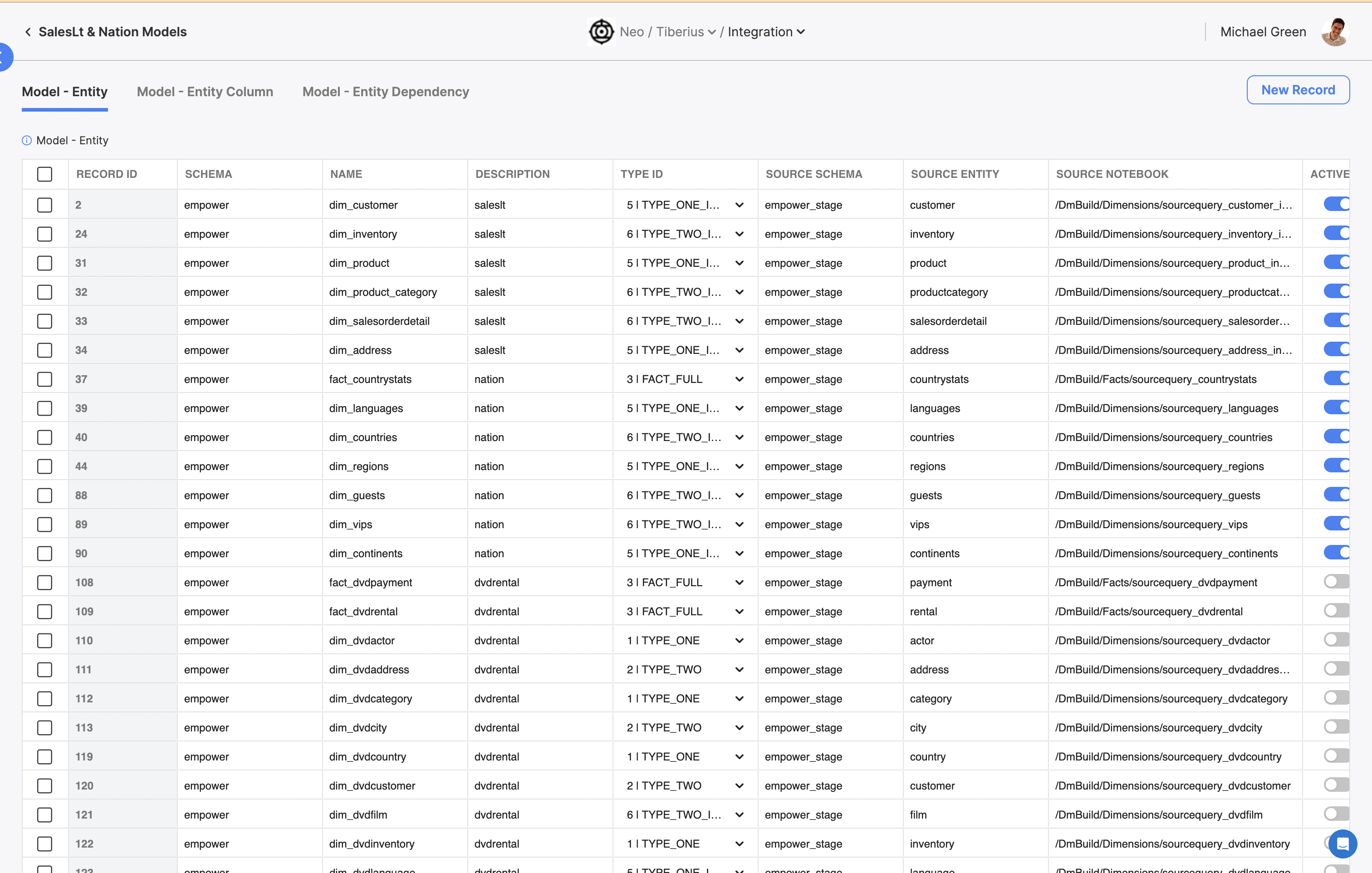 The configuration page for the SalesLt & Nation Model Analytics Engineering flow.