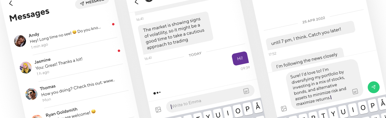 The messaging view from the StockRepublic Whitelabel app