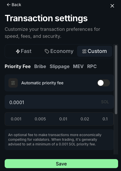 Transaction Settings, Economy