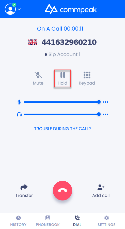 Screenshot of the Mute call option