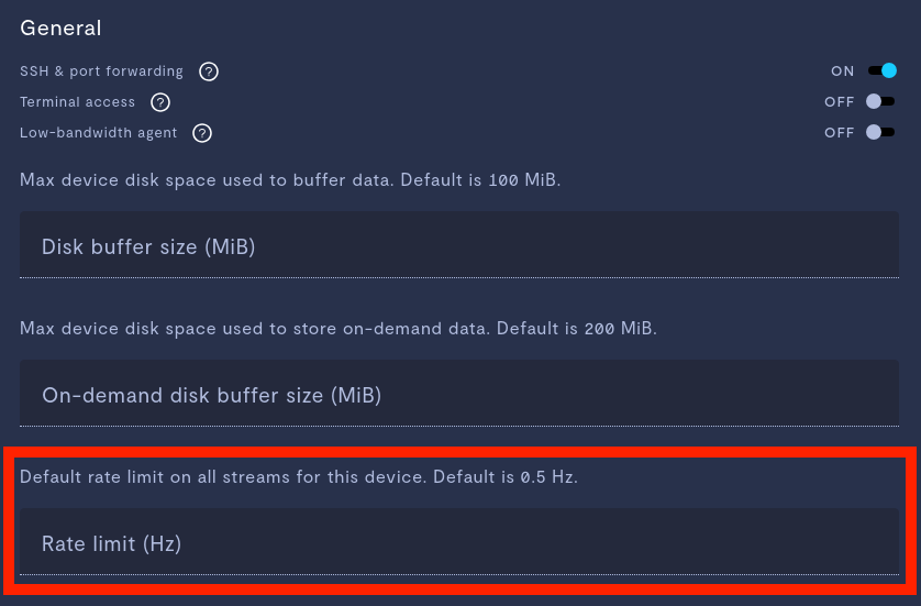 Setting an ingestion rate at the device level.