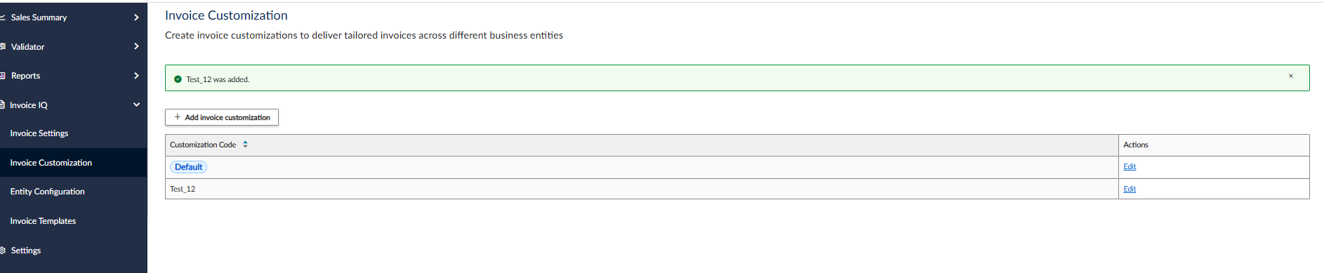 Invoice Customization UI