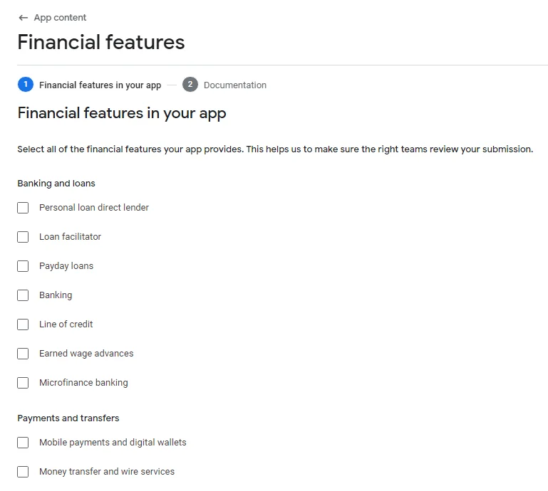 types of financial features