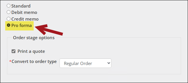 Selecting the Pro Forma category