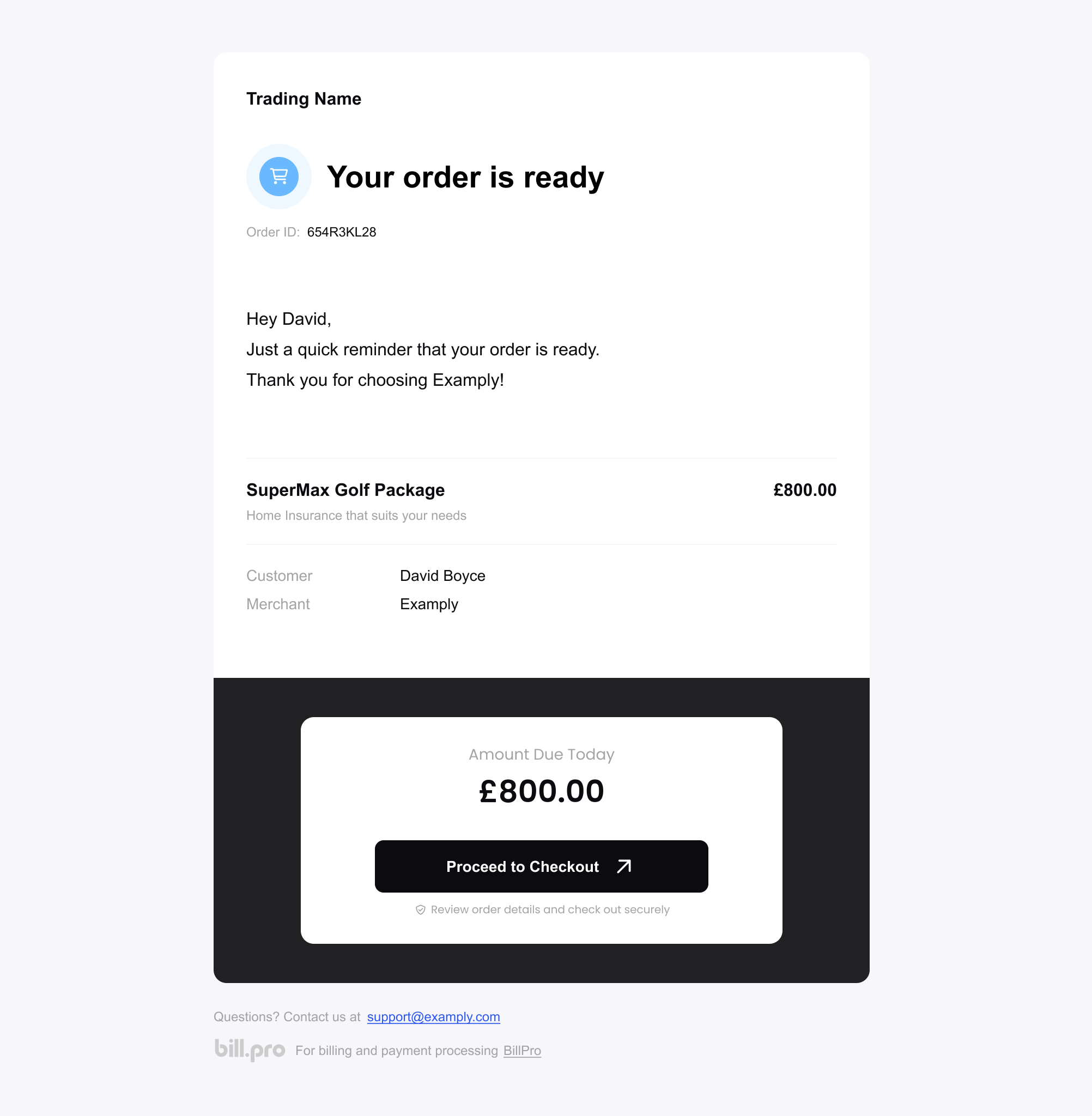 The order reminder email