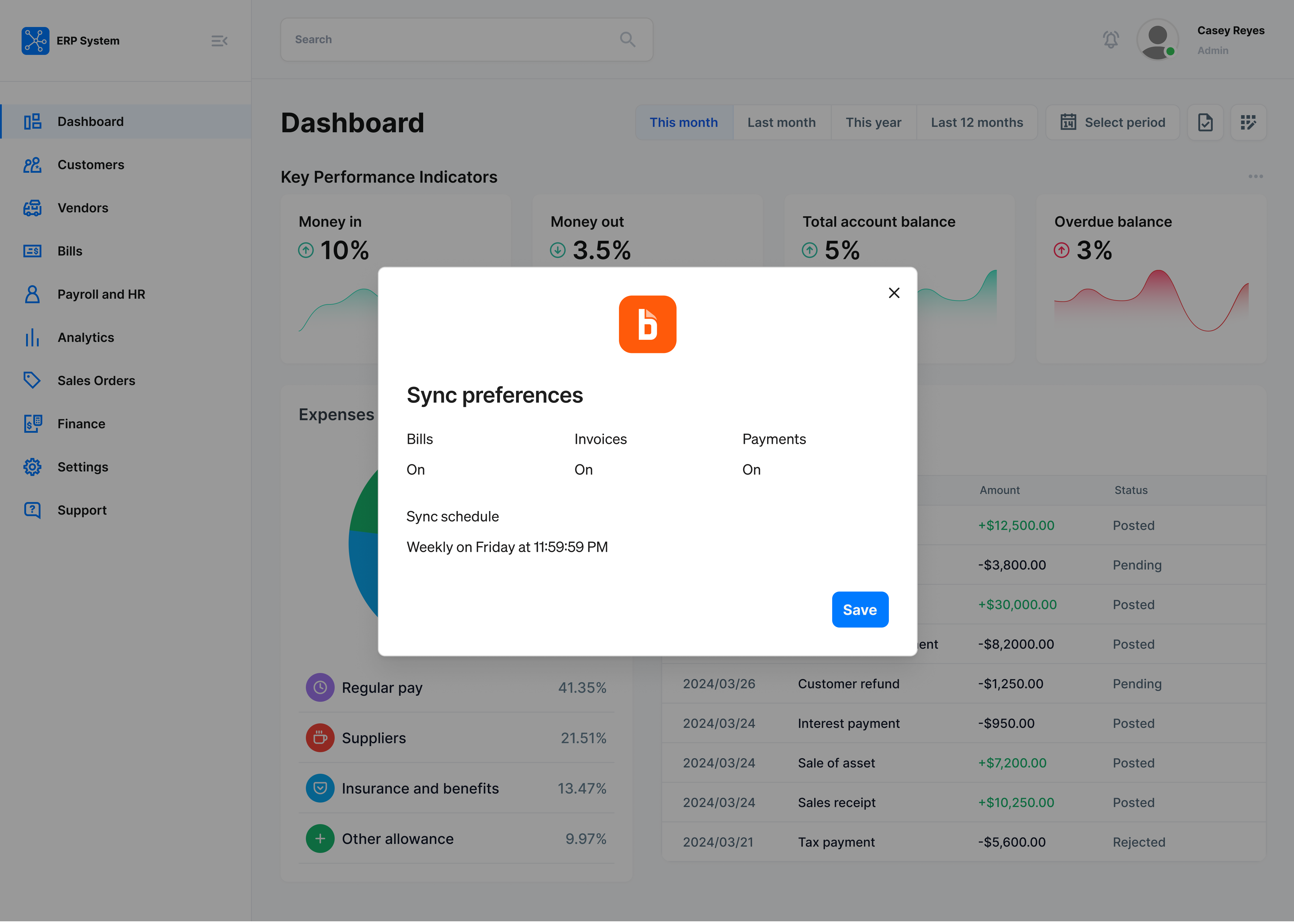 Customer sync preferences and sync schedule