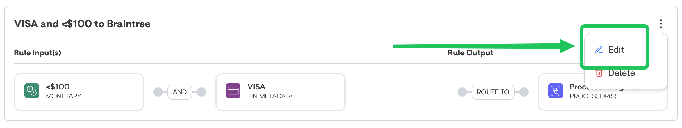Selecting Edit Mode on an Existing Rule