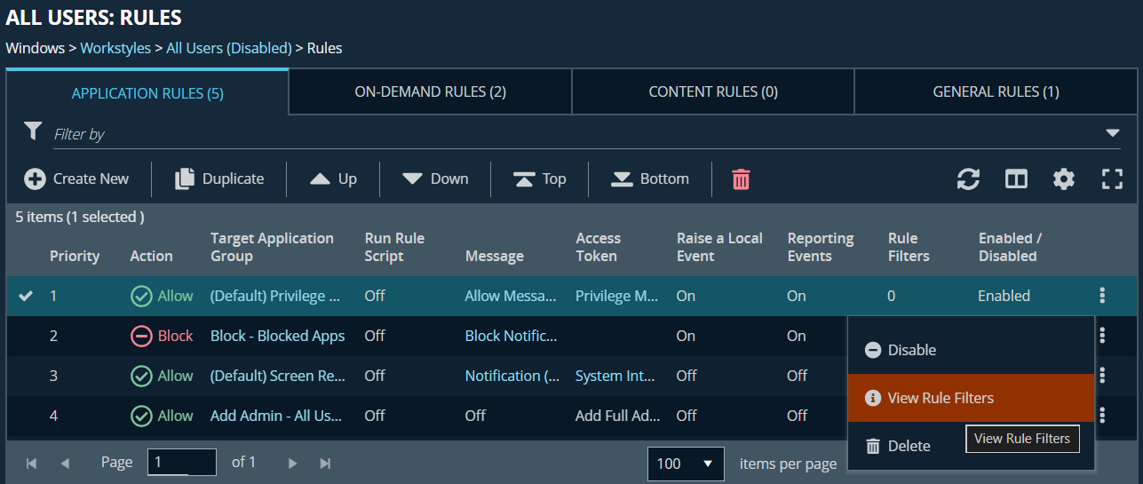 Workstyle rule adding a filter