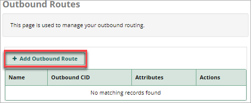 Screenshot of Adding an outbound route