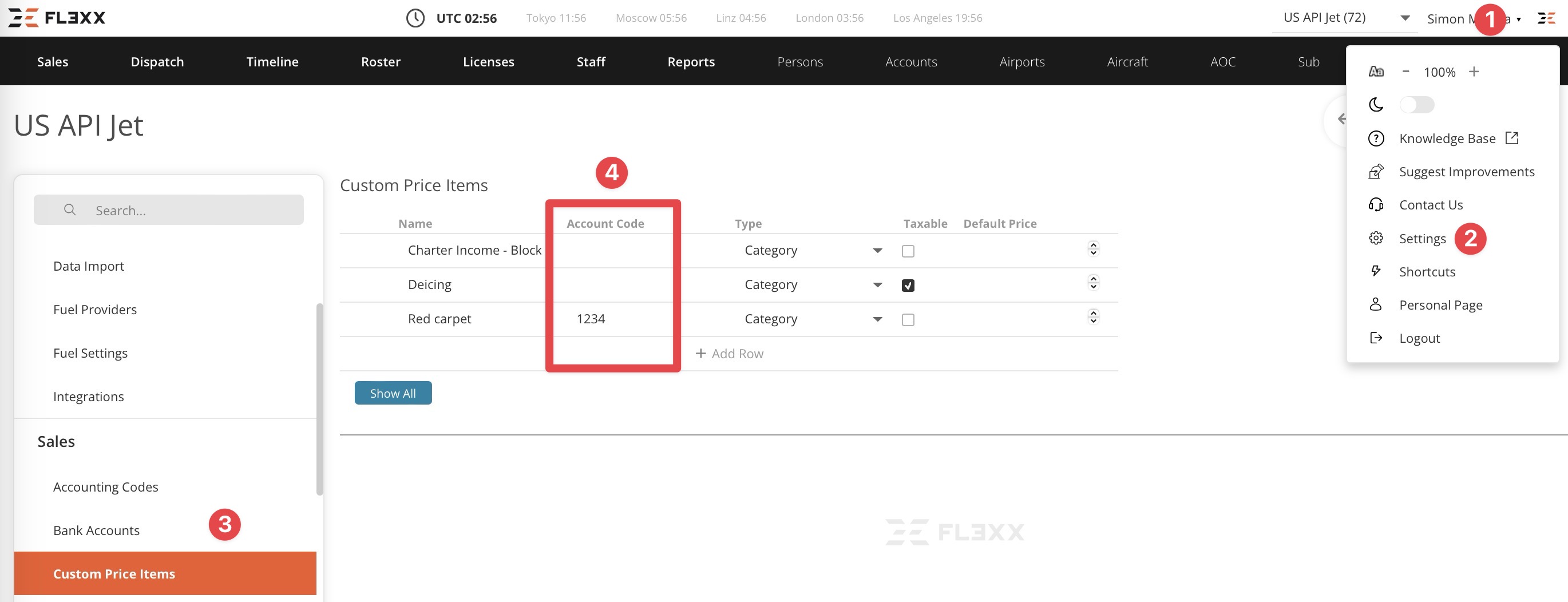 Accounting Codes - Custom Price Items