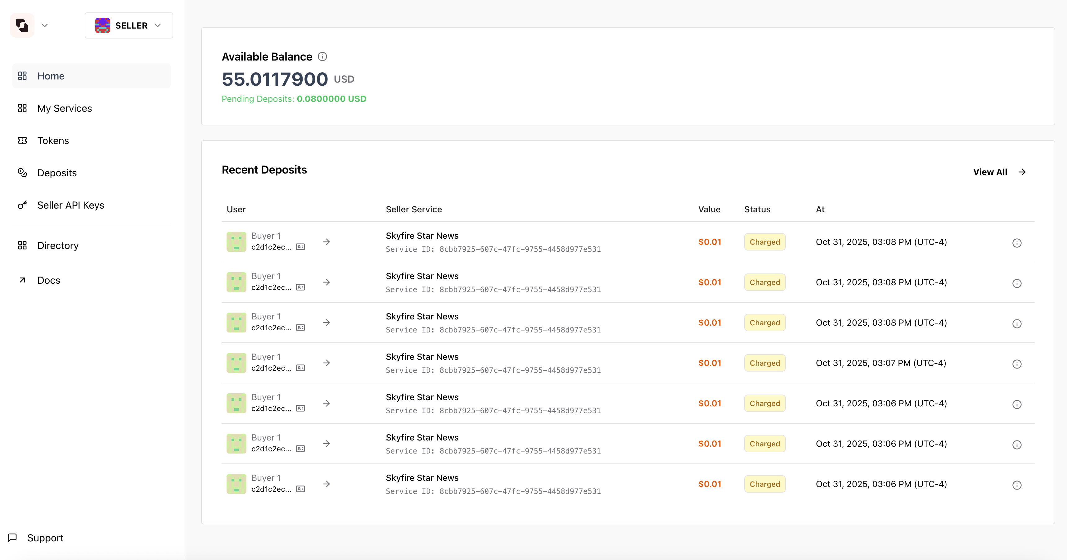 Skyfire’s dashboard to track AI agent spending.