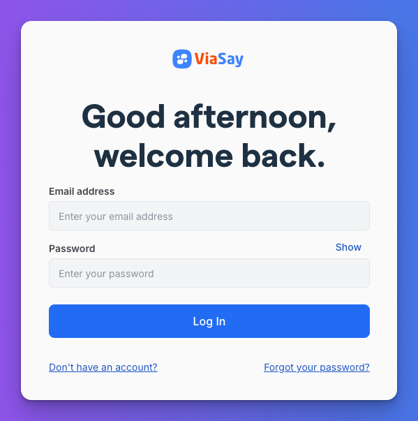 ViaSay platform login page