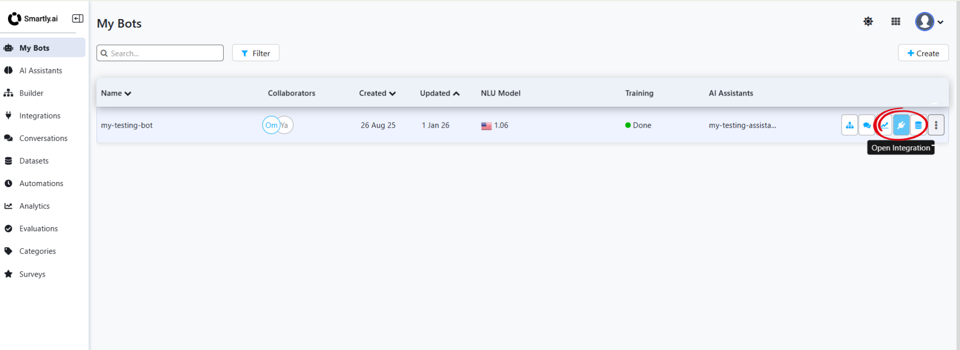My Bots page showing bot list