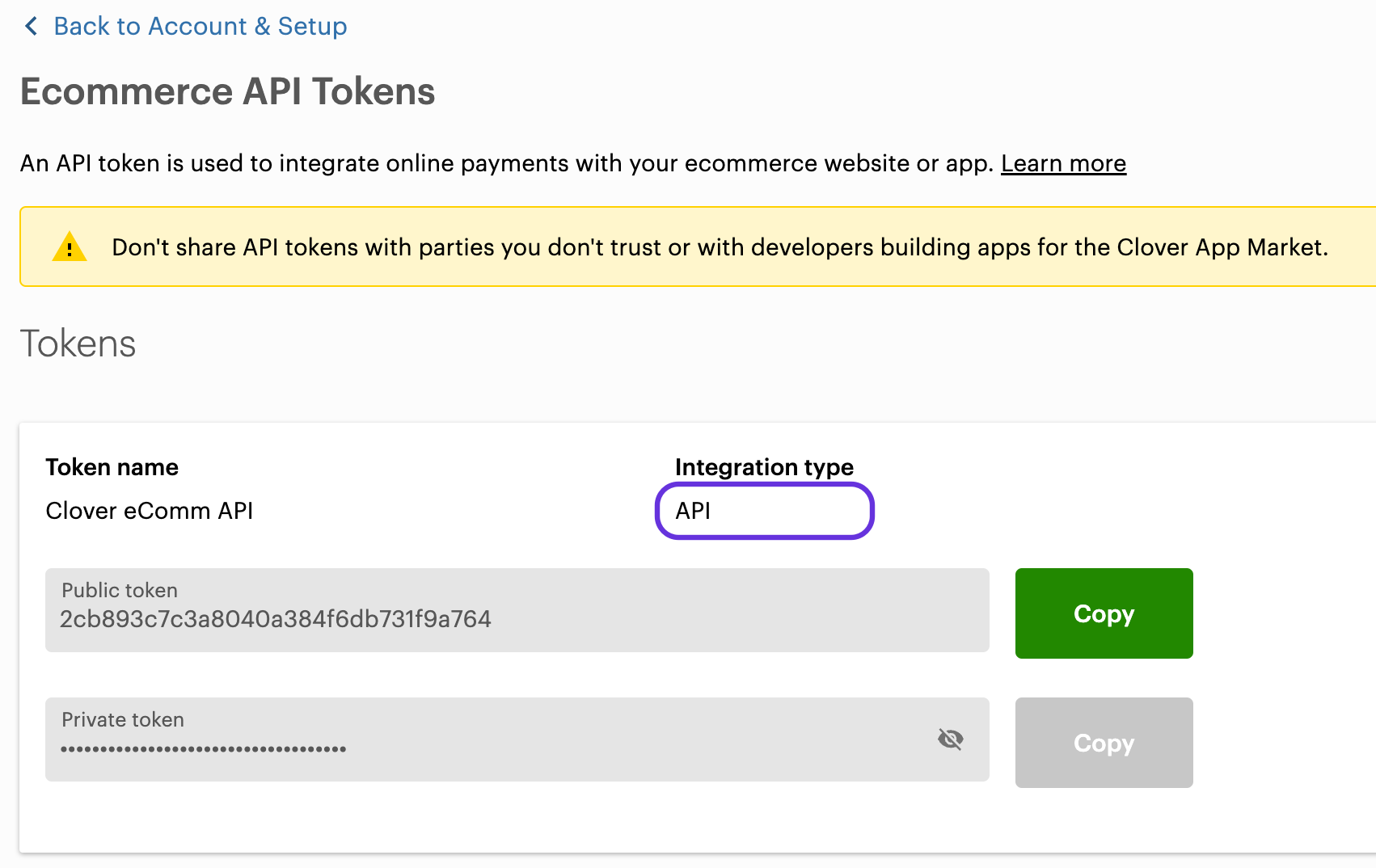 Sample: Ecommerce API public and private token for API integration