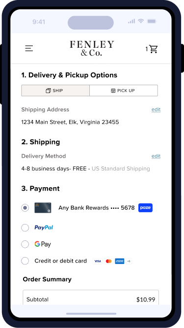 Phone showing Paze on File in use