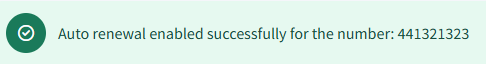 Screenshot of the Auto renewal enabled successfully message