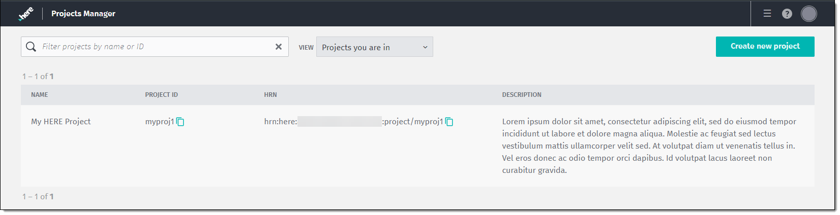 Projects in the HERE platform
