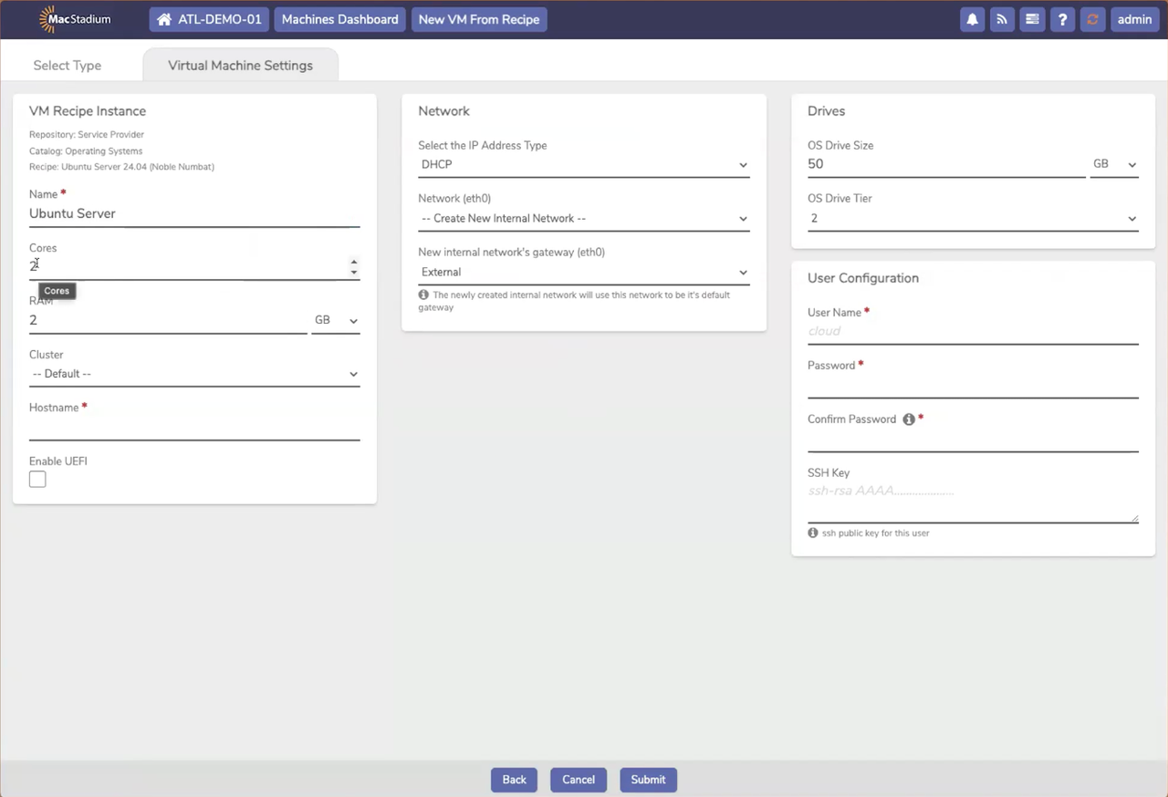 Virtual Machine Settings tab