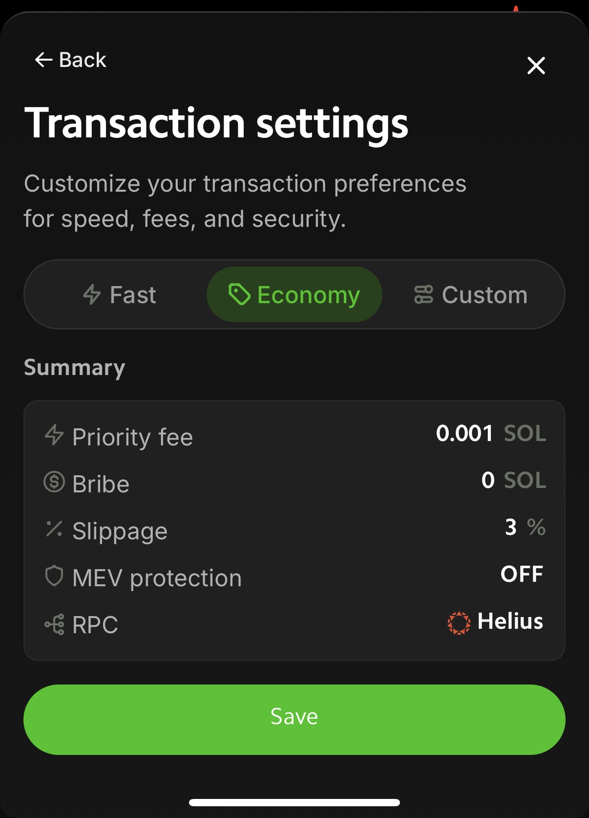 Transaction Settings, Economy