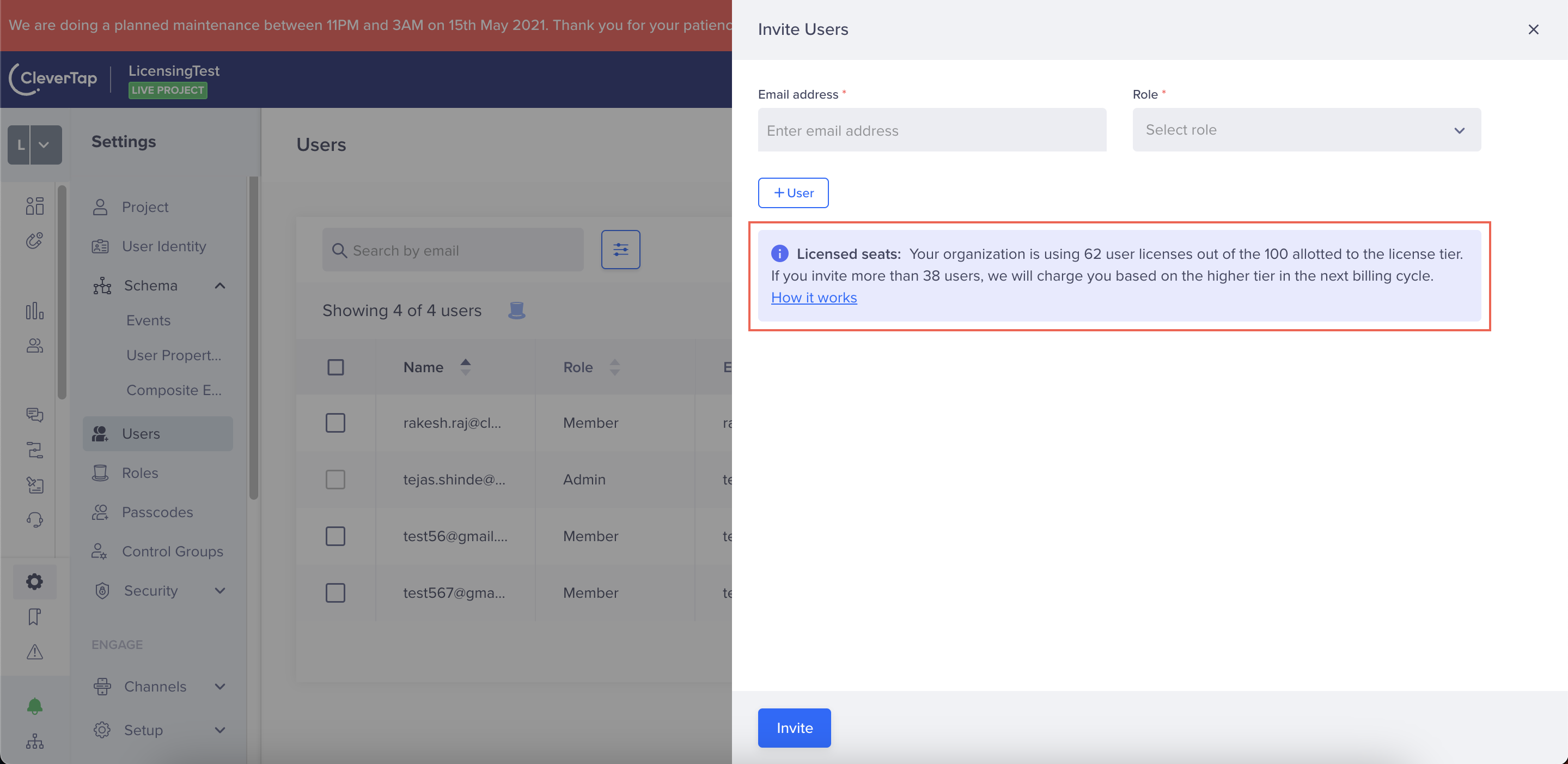 Licensed Seats Usage Alert