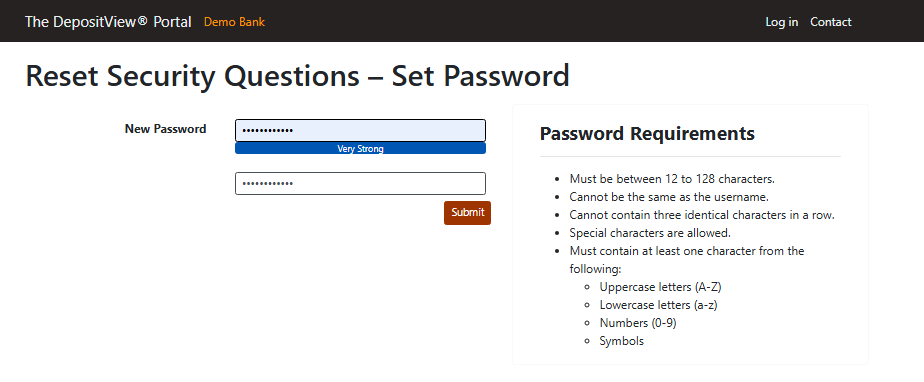 Reset Security Questions New Password