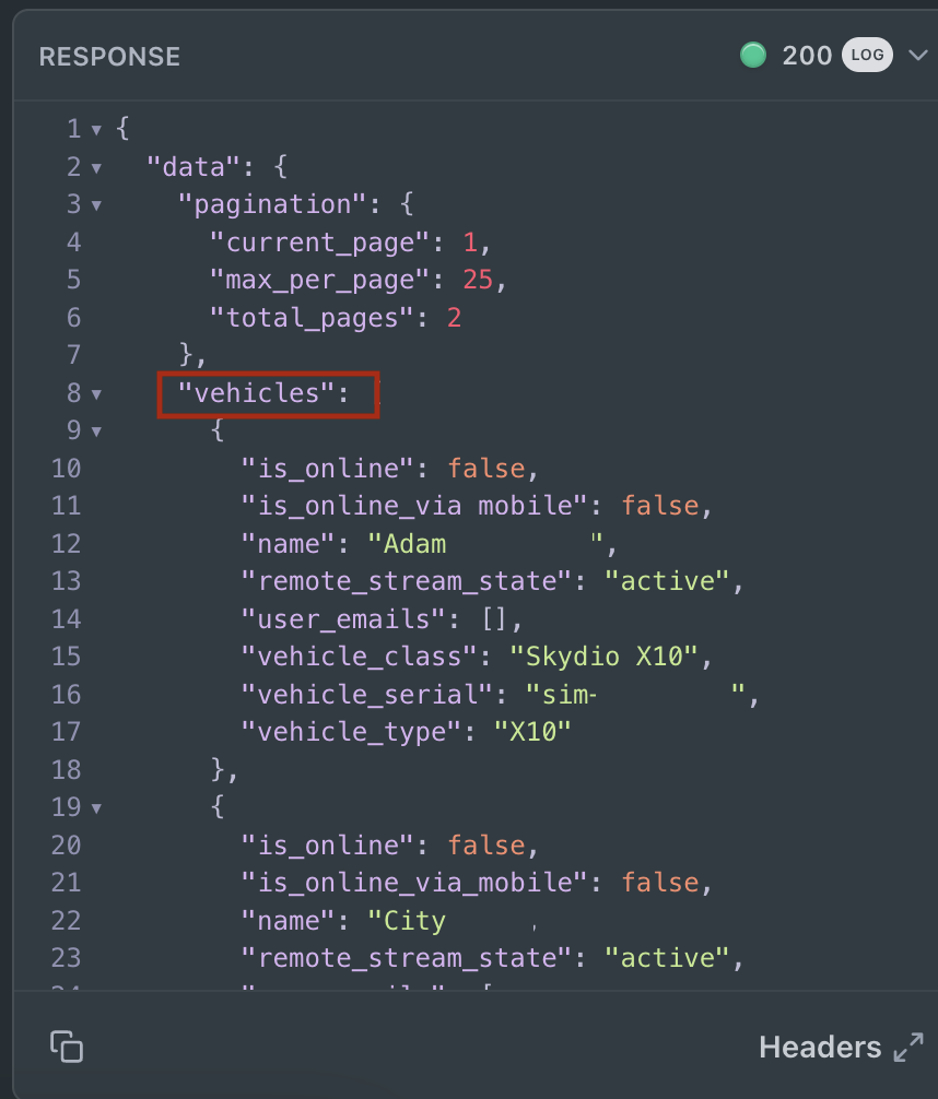 The response will appear below the the "Try It!" button in the form of a JSON string.