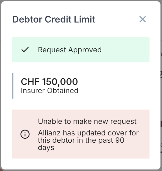The cover request modal with a configured threshold