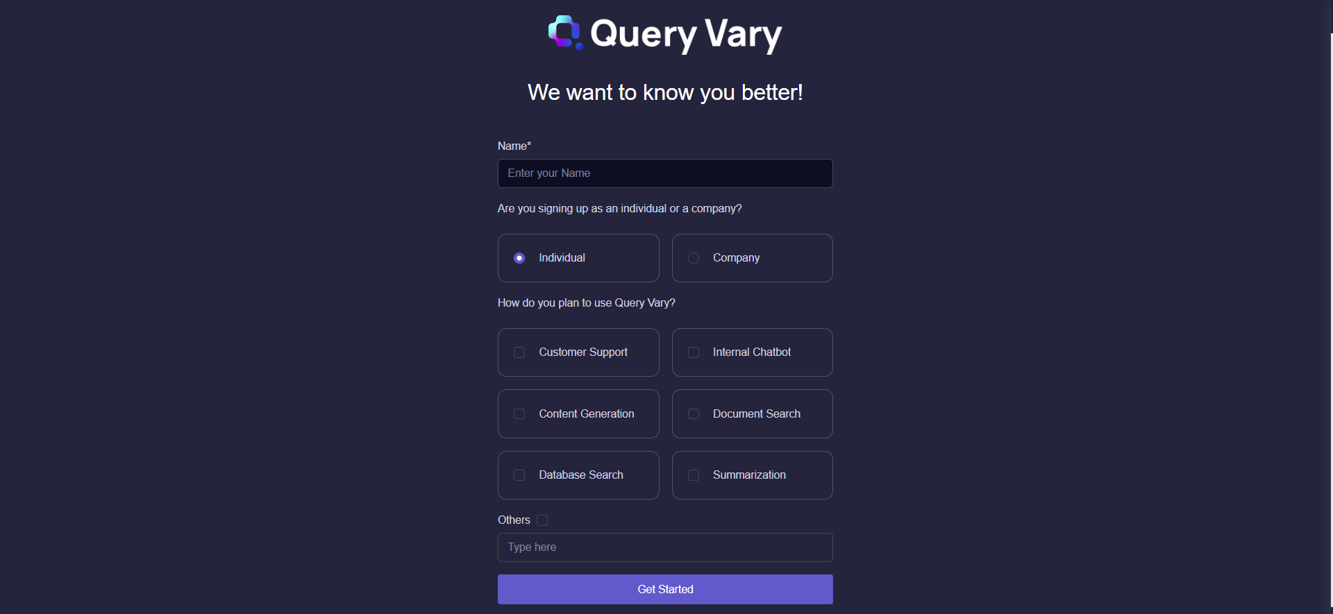 Query Vary - Company Create page