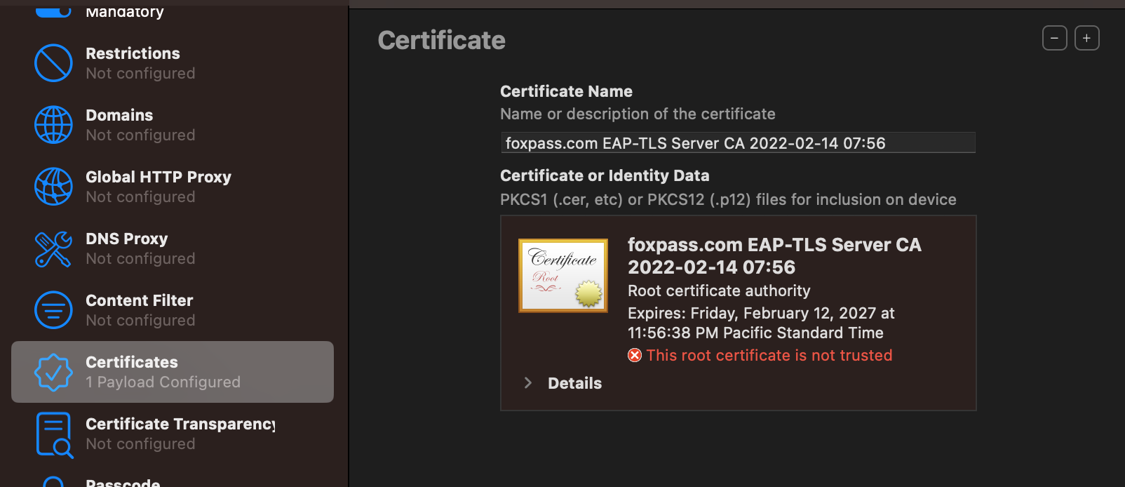Foxpass Server CA in Certificates