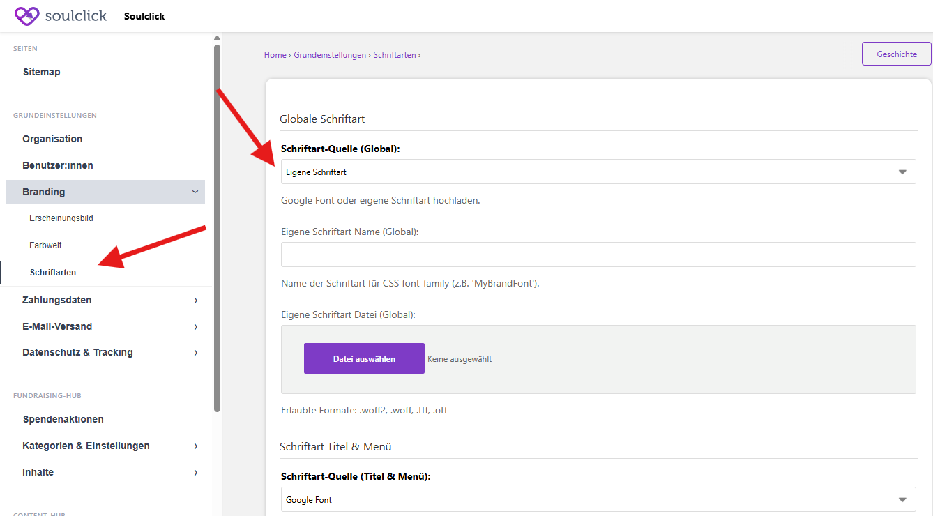 Schriften-Upload im Admin