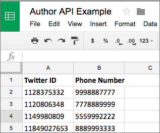 Author API Example - Spredsheet