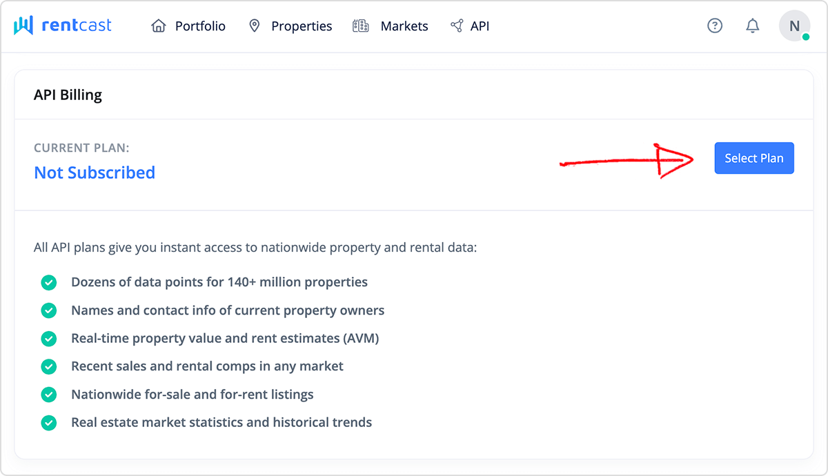 Activating a RentCast API subscription