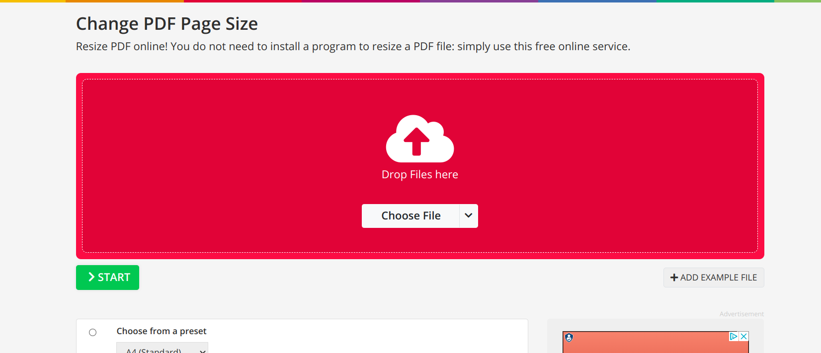 PDF2Go resize tool