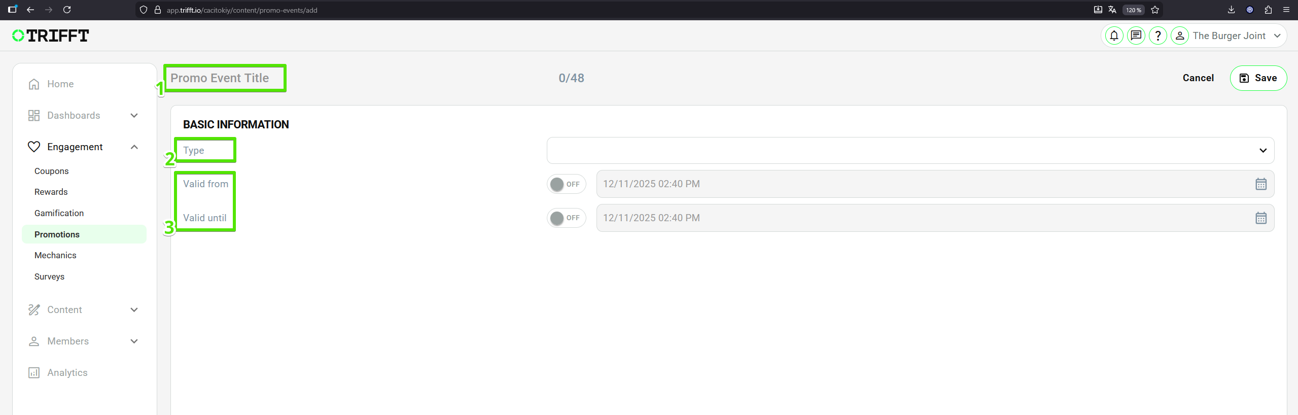Fill in Promo Event details