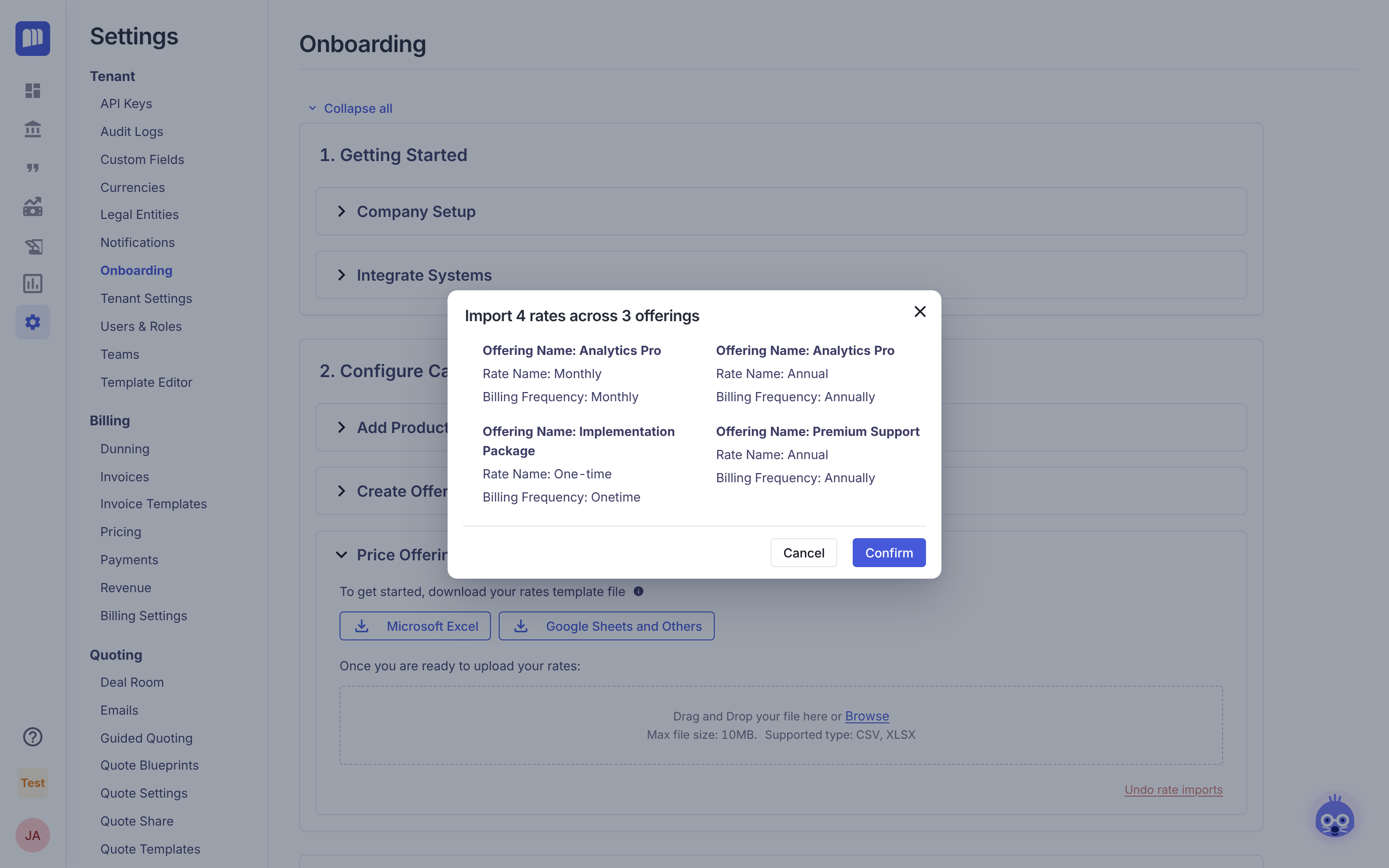Import 4 rates across 3 offerings