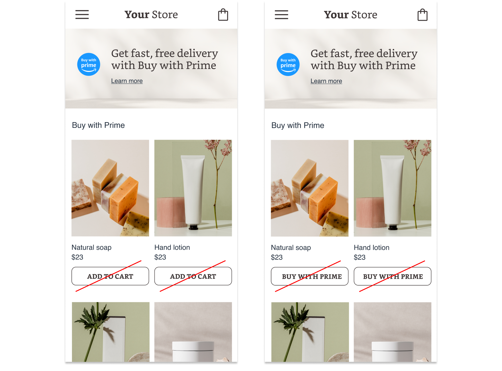 Call-to-action on product tile examples - Don't
