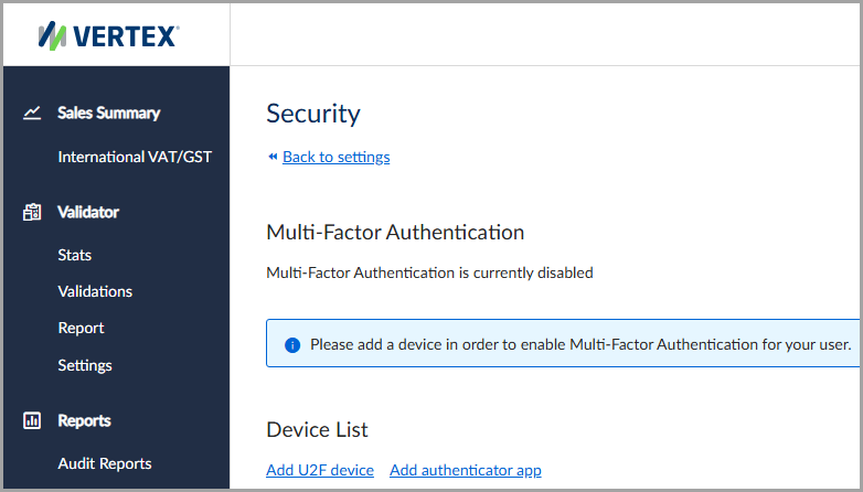 The security feature with multi-factor authentication disabled.