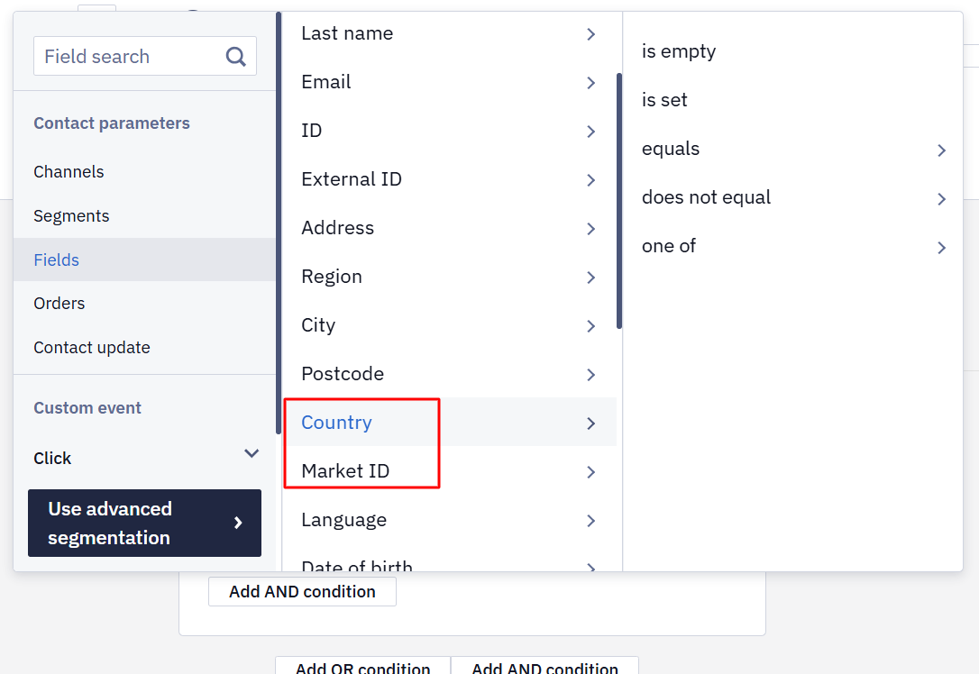 Country and Market ID fields in a dynamic segment