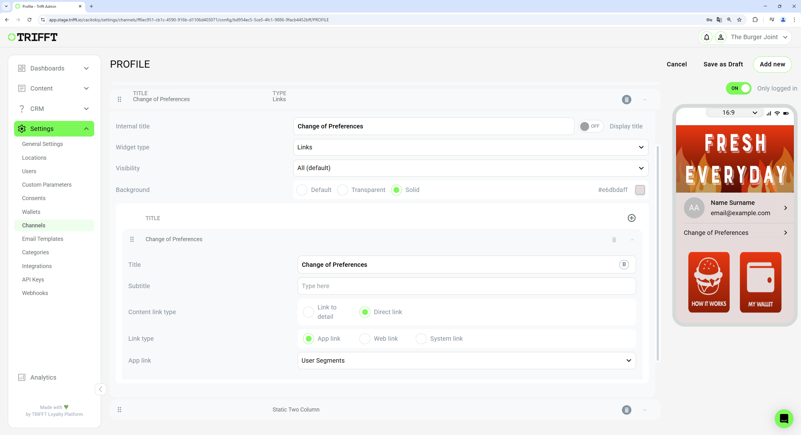 Settings of the widget which is linked to Public Segments