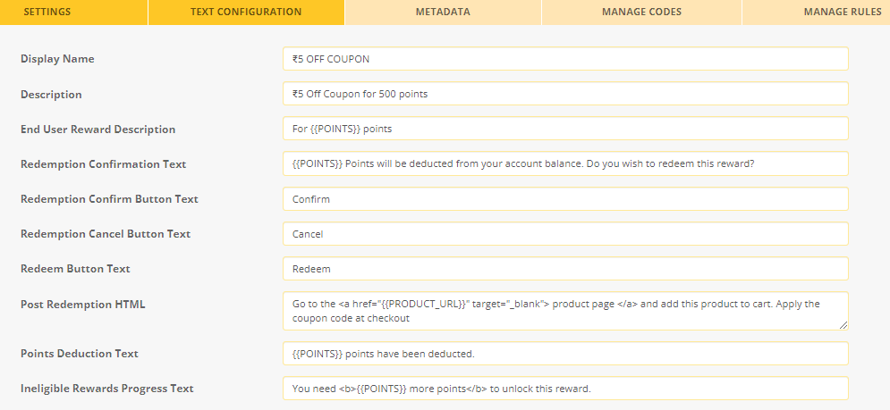 reward configuration