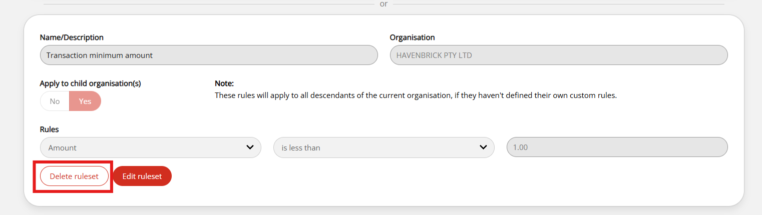 The Delete button in the Blocking Rulesets screen