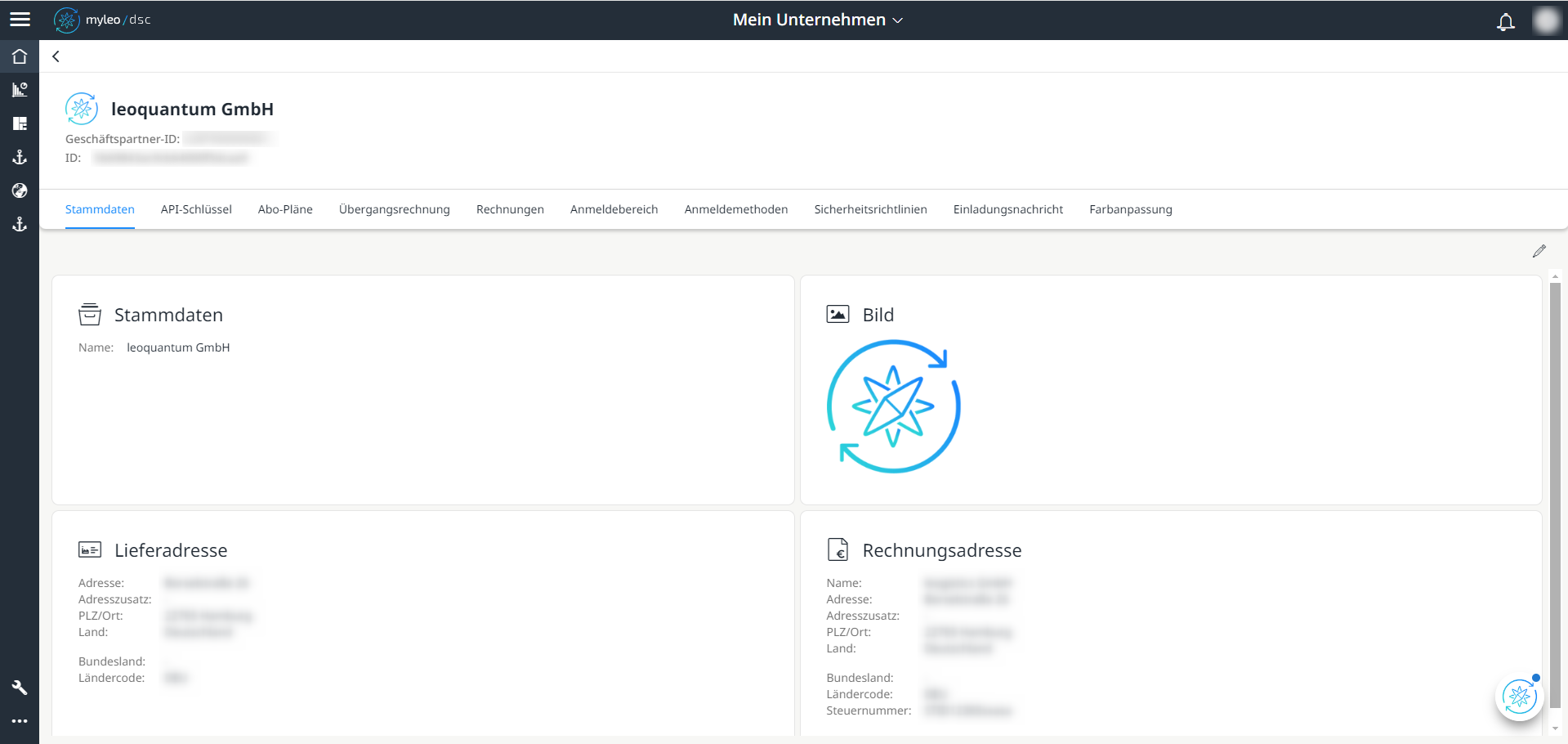 Mein Unternehmen - Tab "Stammdaten"