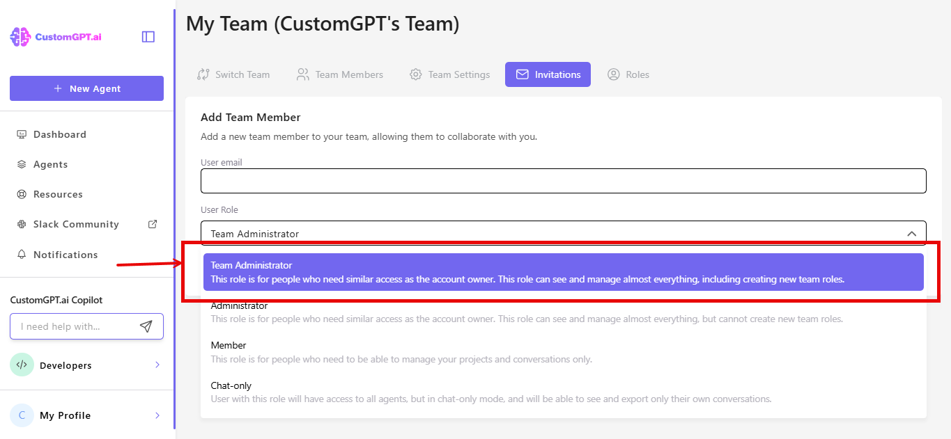 Team Administrator role