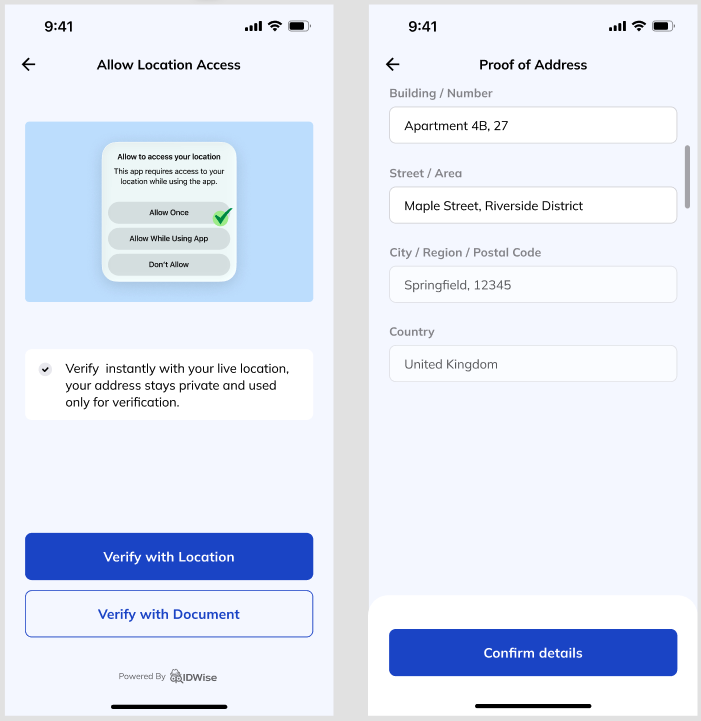GPS-based Proof of Address flow