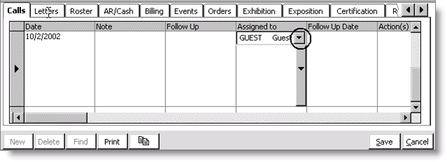 Sample Calls tab showing the drop-down arrow from which to select a value Sample Calls tab showing the drop-down arrow from which to select a value