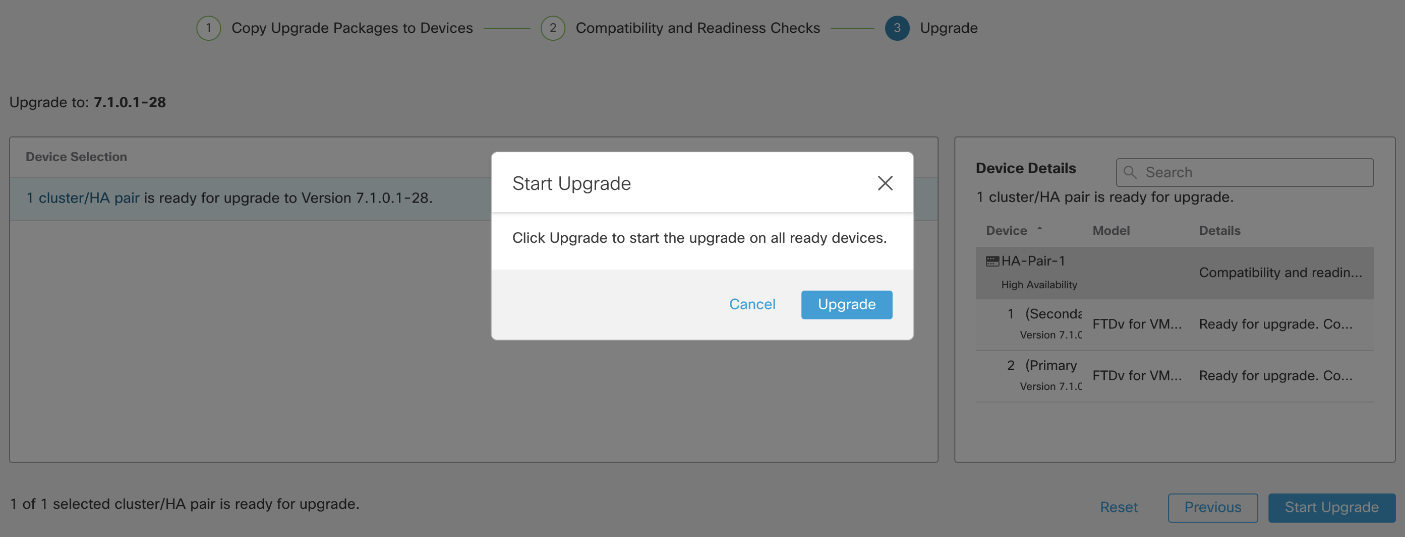 Figure 9: Starting the upgrade