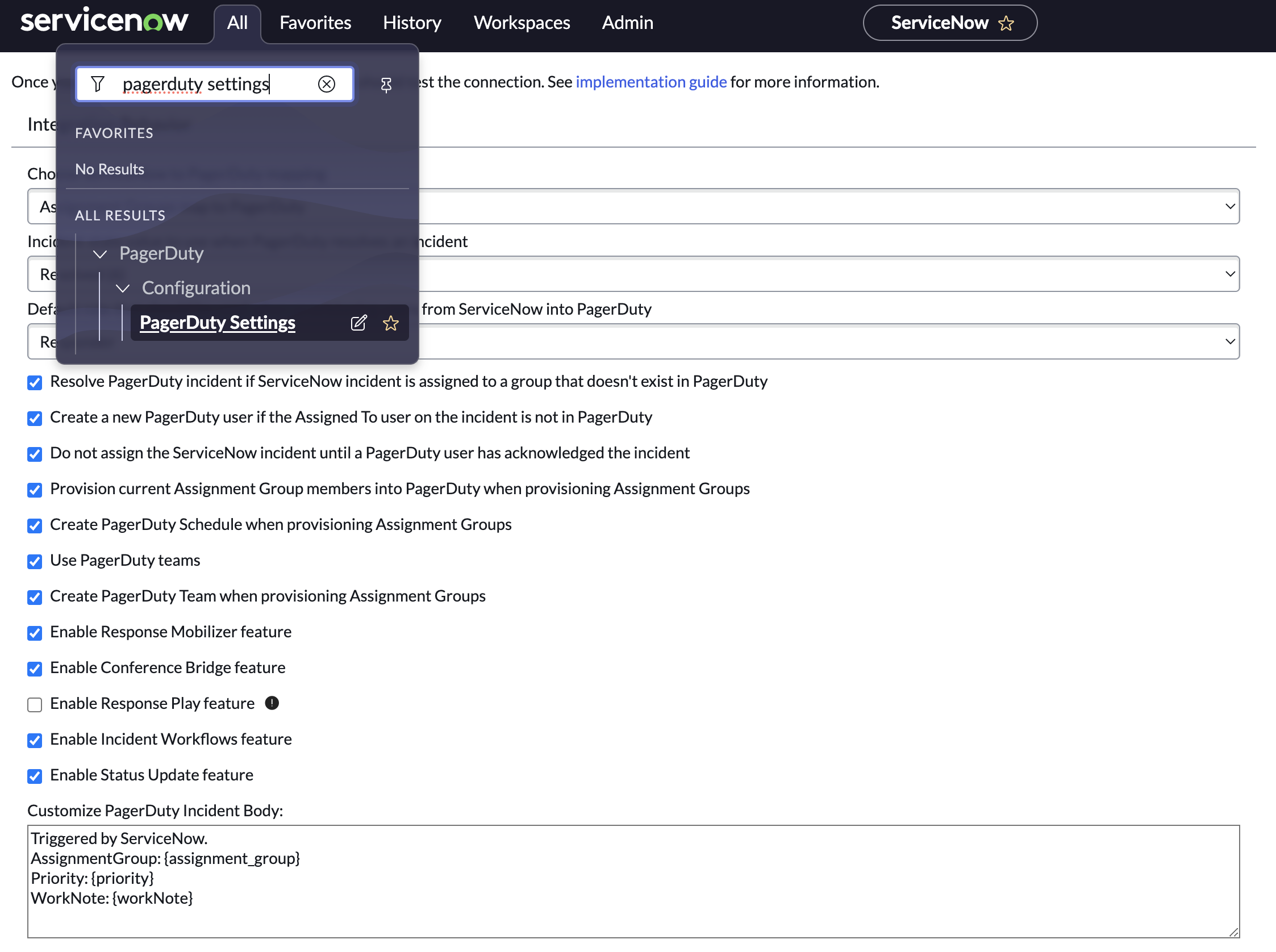 PagerDuty settings