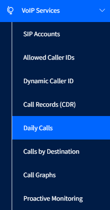 Screenshot of the Daily Calls in the manin menu