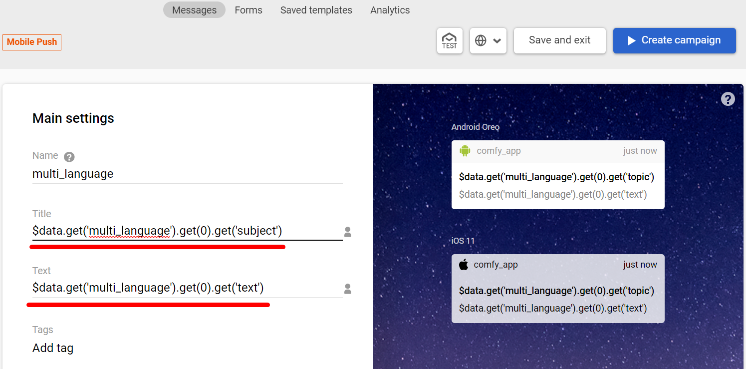 Creating a message with variables